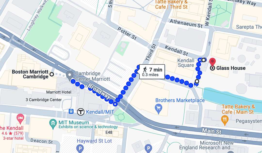 Map from hotel to Glass House