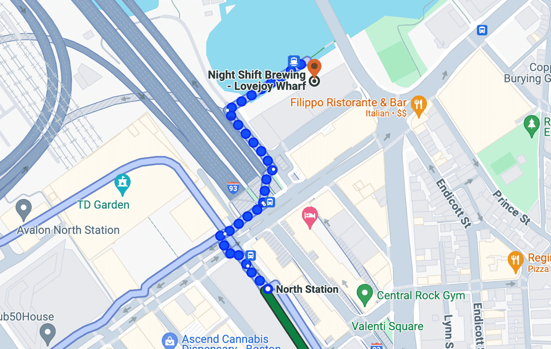 Map from hotel to Night Shift