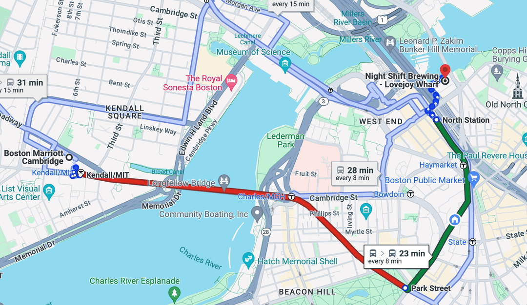 Map from hotel to Night Shift